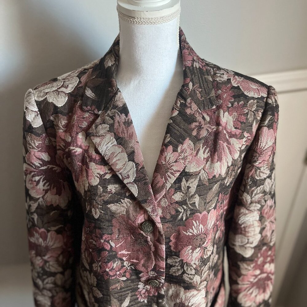 Vintage Alfred Dunner Floral Tapestry Padded Cottagecore Blazer w Pockets SZ 8